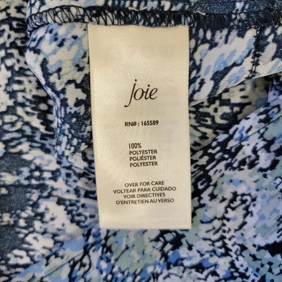 Joie Blue Parisian Paisley Long Sleeve Blouse Front Tie Tassles Size Large - Picture 9 of 12